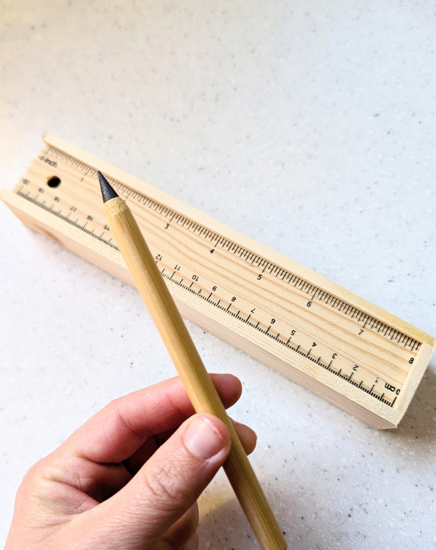 Wood Pencil Case With Slide Out Ruler And 2 Forever Pencils