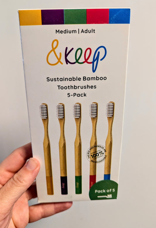 5 Pack Of Bamboo Toothbrushes-Soft Bristles