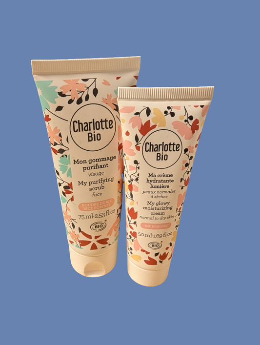 Charlotte Bio Glowy Moisturizer and Face Scrub