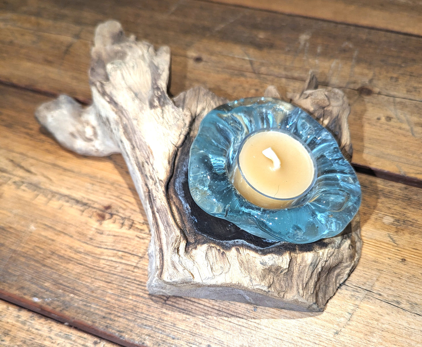 Driftwood with molten lava candle holder