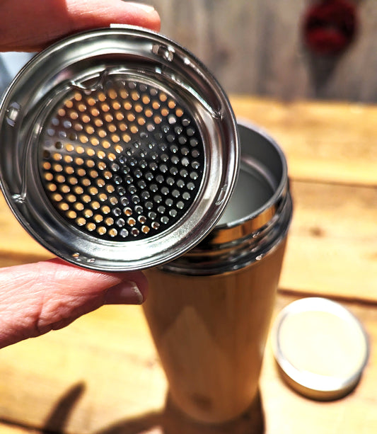 Bamboo Insulated Tea Tumbler With Tea Strainer
